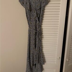 Blue Paisley wrap Dress with ruffle slit max studio XL